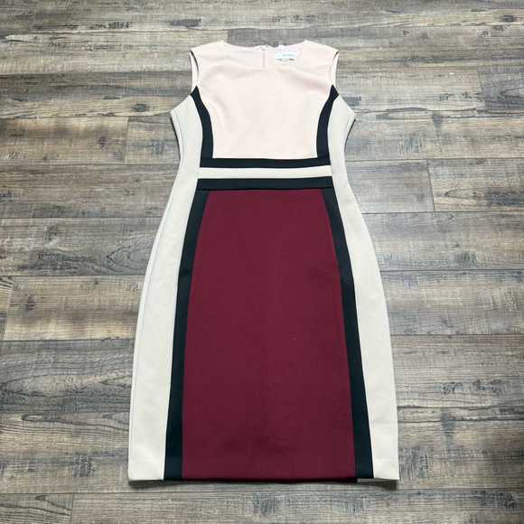 Calvin Klein Dresses & Skirts - Calvin Klein Tri-Tone Midi Dress - Cream, Black, Burgundy Size 6